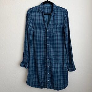 CP Shades Women's Plaid Collared Button-Up Dress Shirt Blue Medium